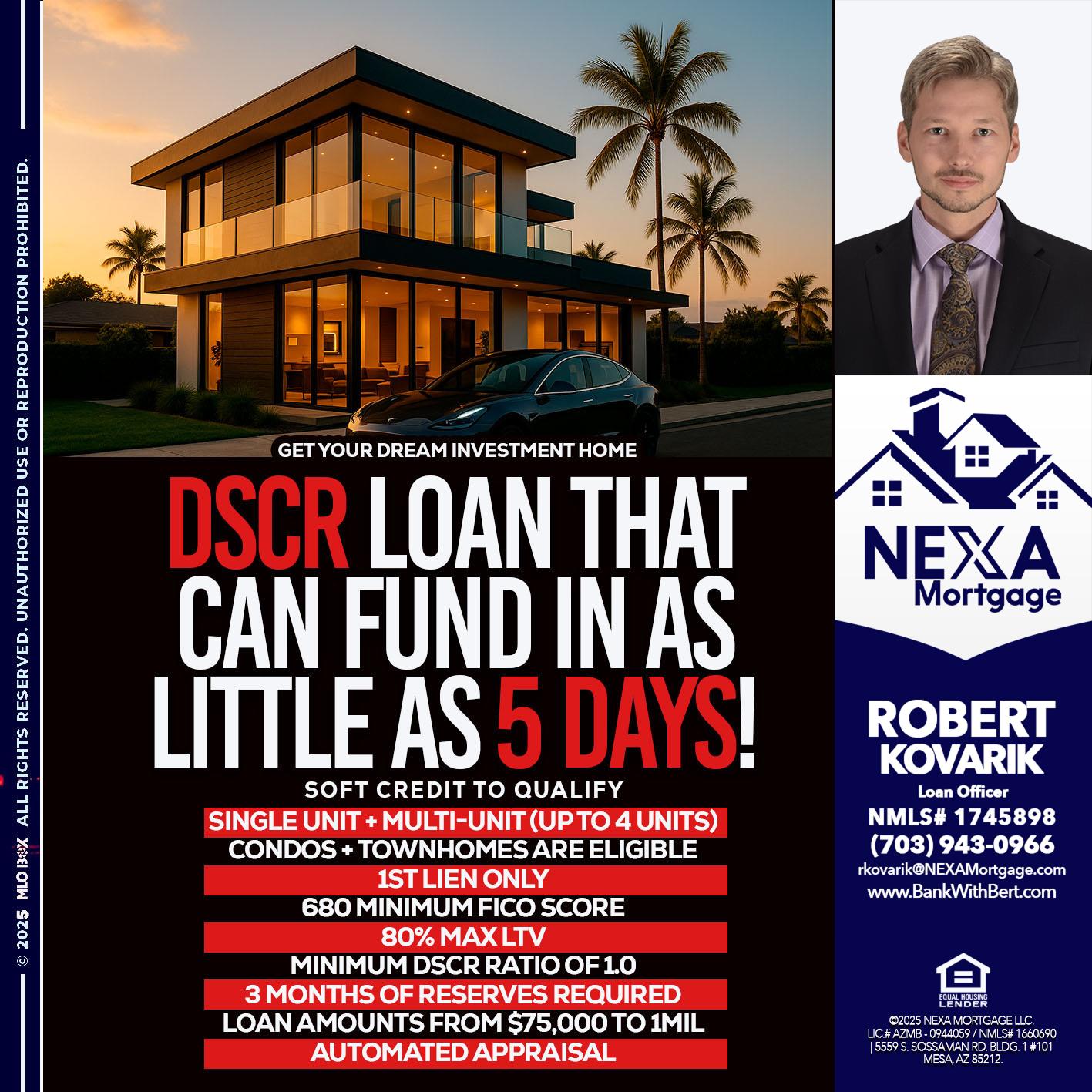 DSCR LOAN - Robert Kovarik -Mortgage Loan Originator