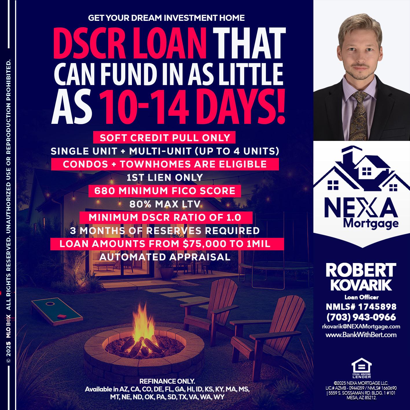 DSCR LOAN - Robert Kovarik -Mortgage Loan Originator