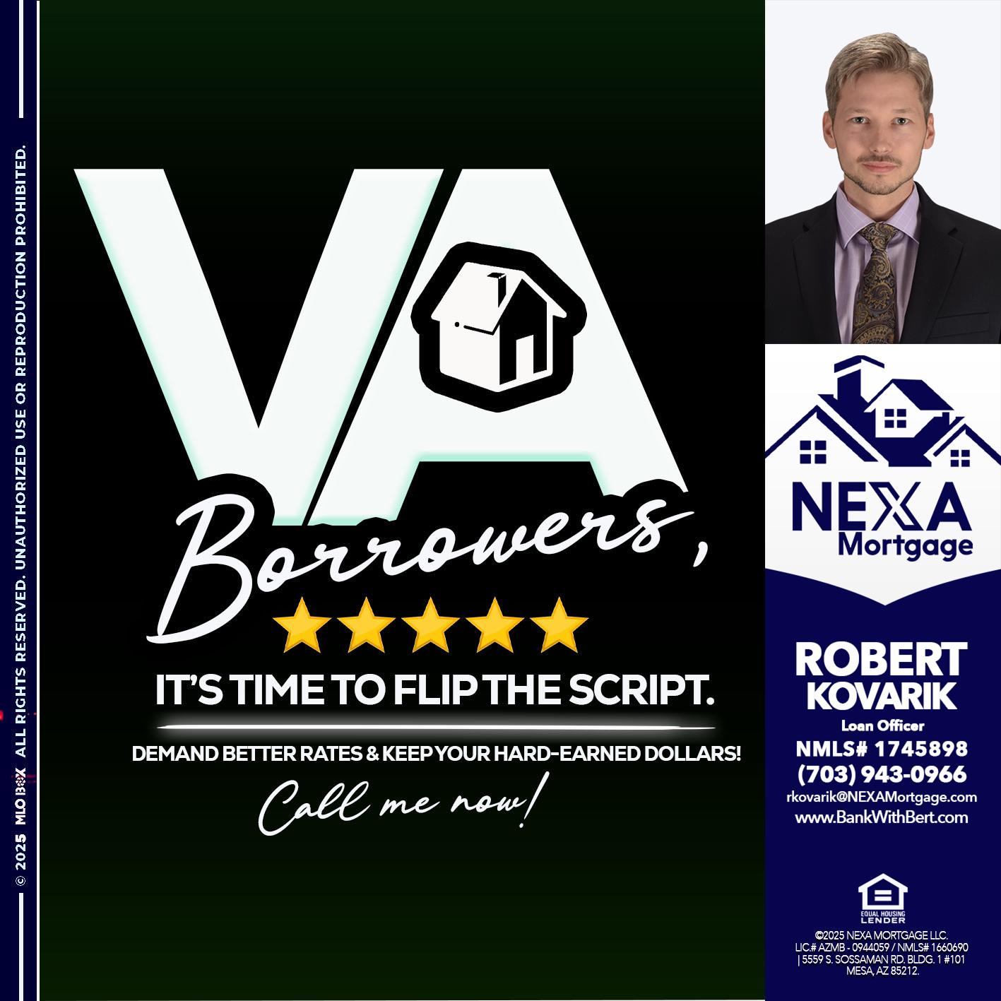 VA BORROWERS - Robert Kovarik -Mortgage Loan Originator