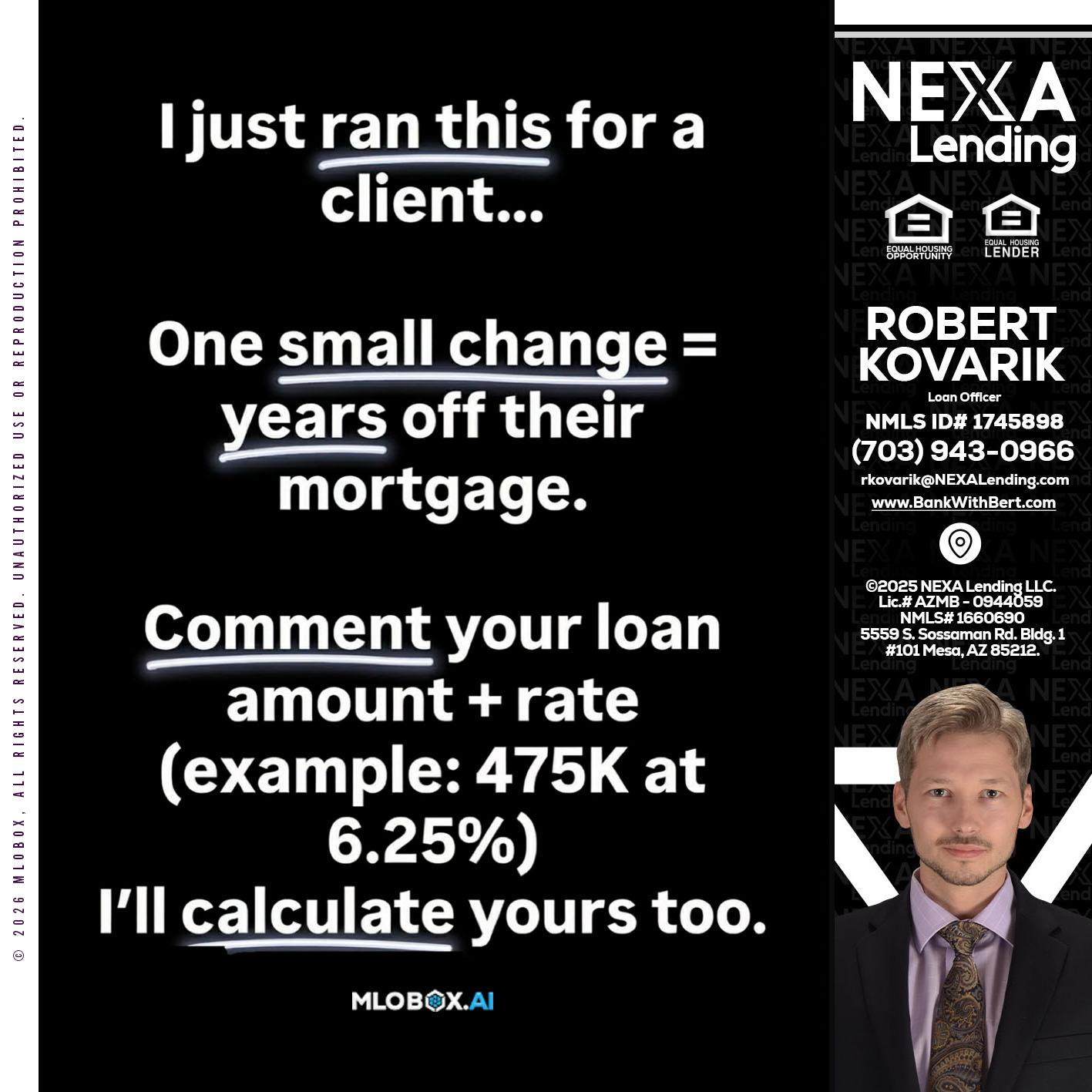 I JUST RAN - Robert Kovarik -Mortgage Loan Originator