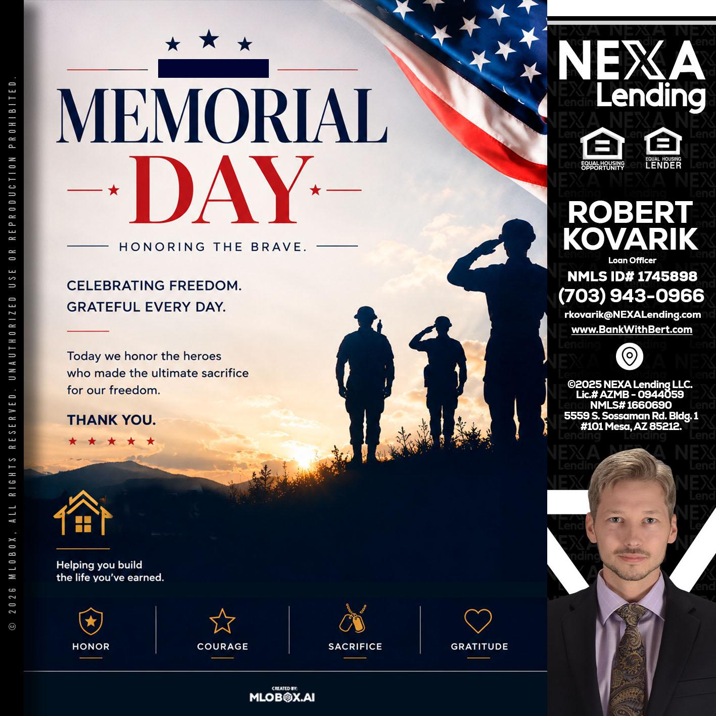 MEMORIAL DAY - Robert Kovarik -Mortgage Loan Originator
